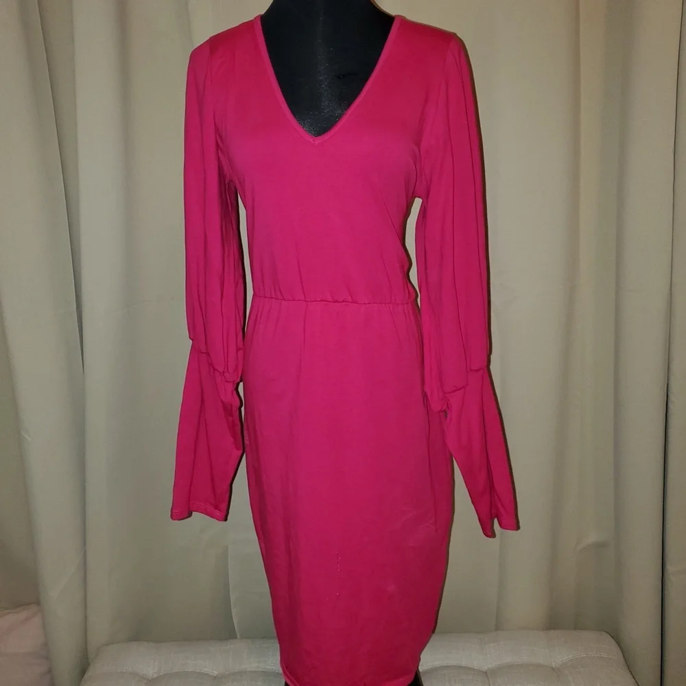 Rebdolls Pink V Neck Midi EUC 2X - Picture 3 of 4